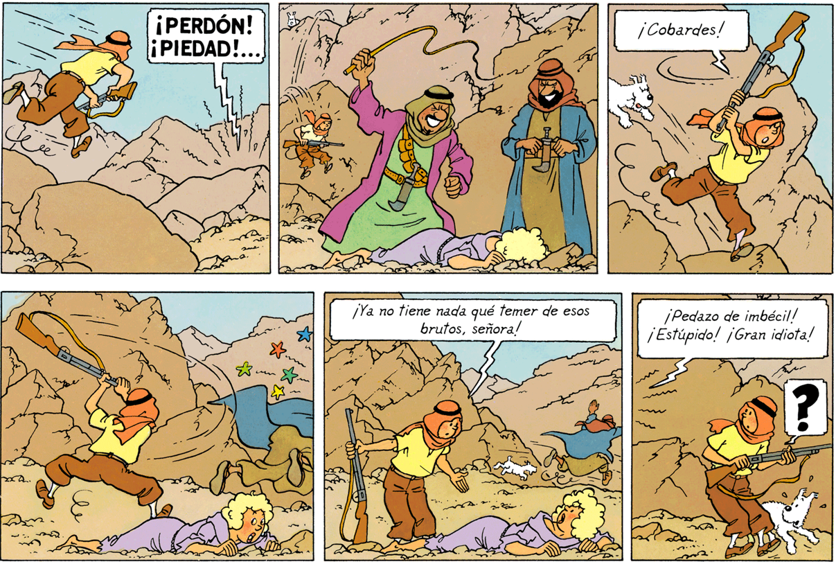 Tintin interrompt une scène de cinéma dans les Cigares du Pharaon